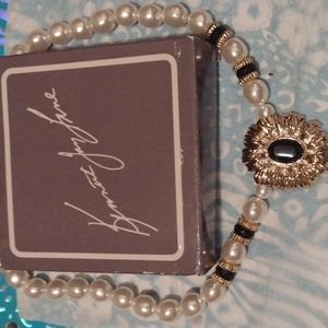24K Gold plated Vintage Sunflower blackonyx & faux pearl Signed KennethJay lane